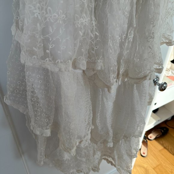 LoveShackFancy Cayden Silk High-Low Dress White Lace Eyelet Off Shoulder Gown - Picture 15 of 15